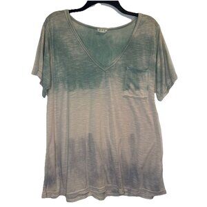POL Womens Green Tie Dye V Neck Oversized Pocket Short Sleeve T Shirt Top S Boho